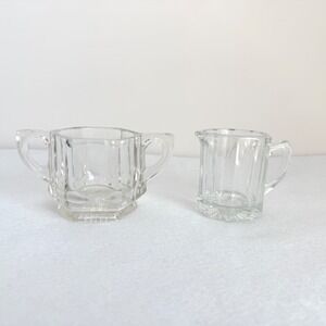 Creamer‎ and Sugar Bowl Set Small Clear Paneled Pressed Glass Art Deco Vintage